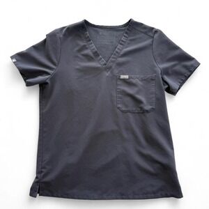 Women's FIGS Technical Collection V Neck Dark Grey Scrub Top with Front Pocket M